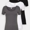3 Pack - T-Shirt Basique - White/Black/Dark Grey -Anna Field 67096a6dd36547f9ba8238df1913a442